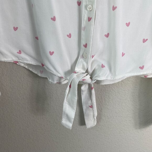 Rails Womens Medium Val Scribble Heart White Button Up Shirt Tie Front Blouse - Picture 10 of 13